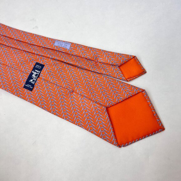 Hermès Paris chain link print 100% Silk Tie, Orange - Picture 3 of 3